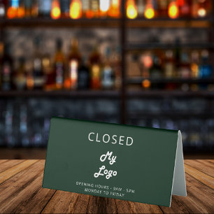 Emerald green logo business open closed desk table tent