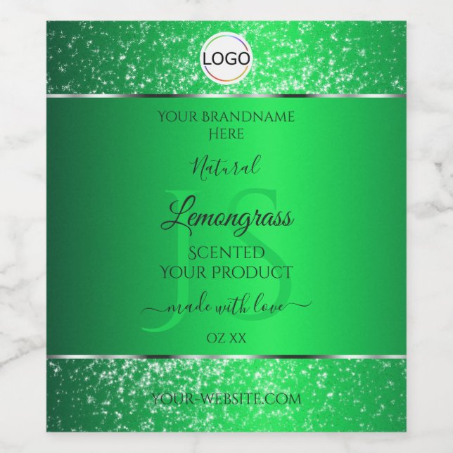 Emerald Green Logo Initials Glitter Product Labels (Single Label)