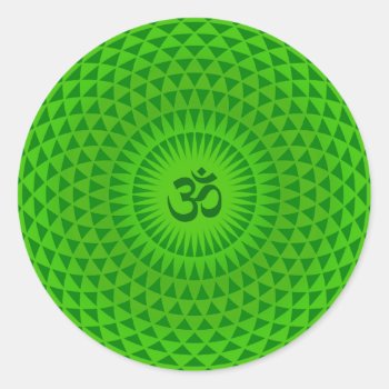Emerald Green Lotus Flower Meditation Wheel Om Classic Round Sticker by mystic_persia at Zazzle