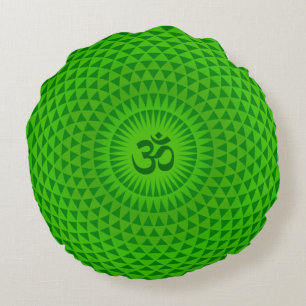 Emerald Green Lotus flower meditation wheel OM Round Pillow