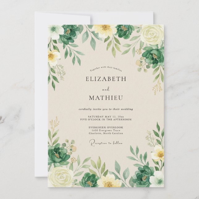 Emerald Green Lush Woodland Wedding Invitation (Front)