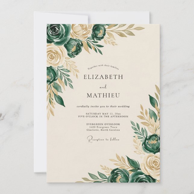 Emerald Green Luxurious Forest Wedding Invitation (Front)