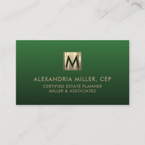 Emerald Green Luxury Gold Initial Logo Business Card