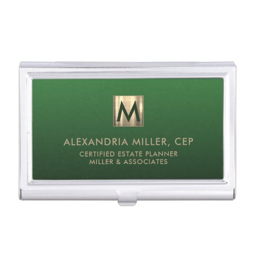 Emerald Green Luxury Gold Initial Logo Business Card Case