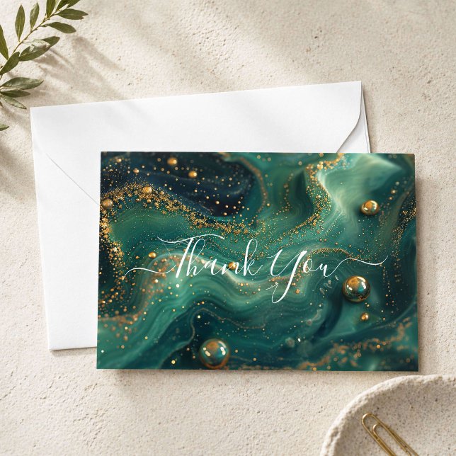 Emerald Green Malachite with Gold Flecks Thank You Card (Creator Uploaded)