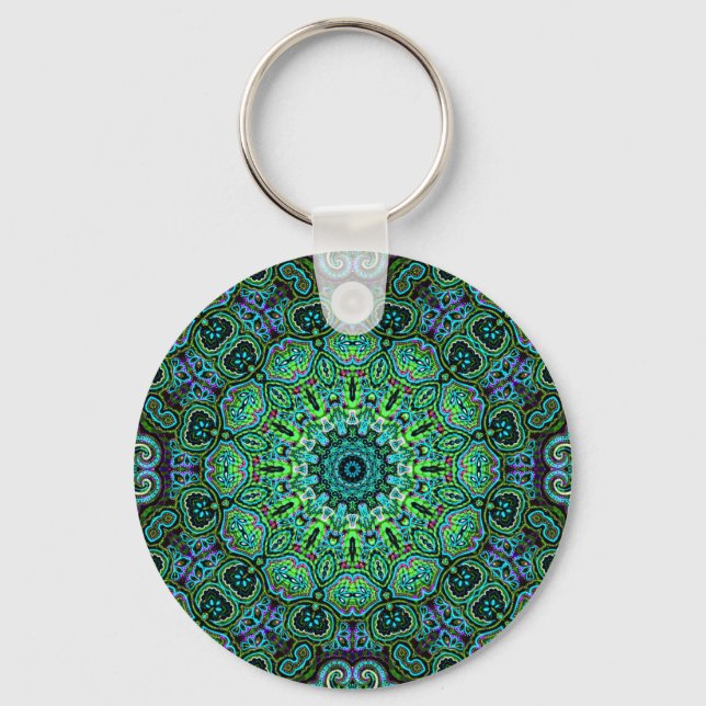 Emerald Green Mandala design Keychain (Front)