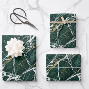 Emerald Green Marble Elegant Gold Veining Gift Wrapping Paper Sheets