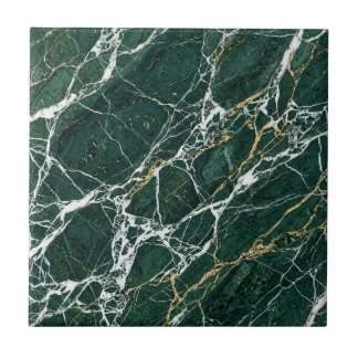 Emerald Green Marble Elegant Gold Veining Modern Ceramic Tile