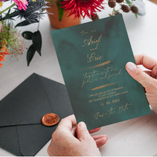 Emerald Green Marble & Gold Eucalyptus Wedding Save The Date