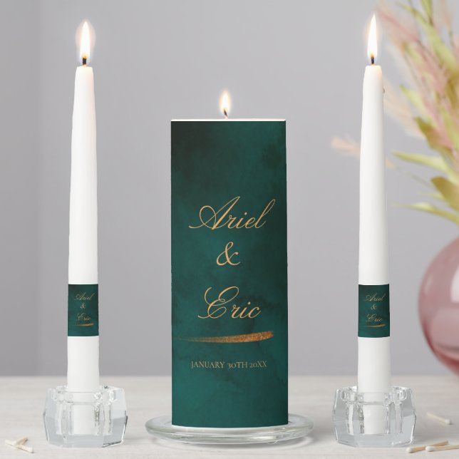 Emerald Green Marble & Gold Wedding Unity Candle S (In Situ)