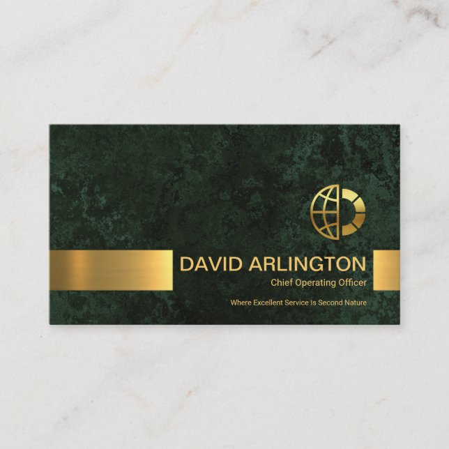 Emerald Green Marble Grunge Gold Stripe Corporate Business Card (Front)
