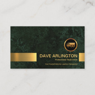 Emerald Green Marble Grunge Gold Stripe Truck Business Card