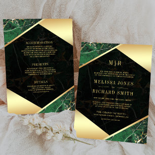 Emerald Green Marble Monogram All in One Wedding Invitation