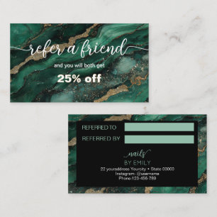 Emerald green Marble Refer a friend Referral Loyalty Card