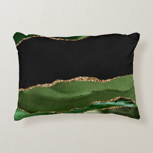 Emerald Green Marbled Agate Contemporary Stone Accent Pillow (Front)