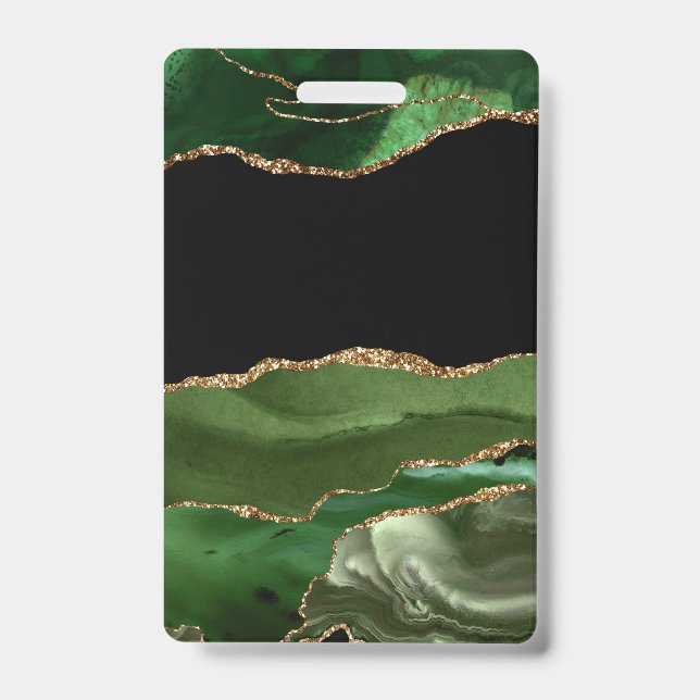 Emerald Green Marbled Agate Contemporary Stone Badge (Front)