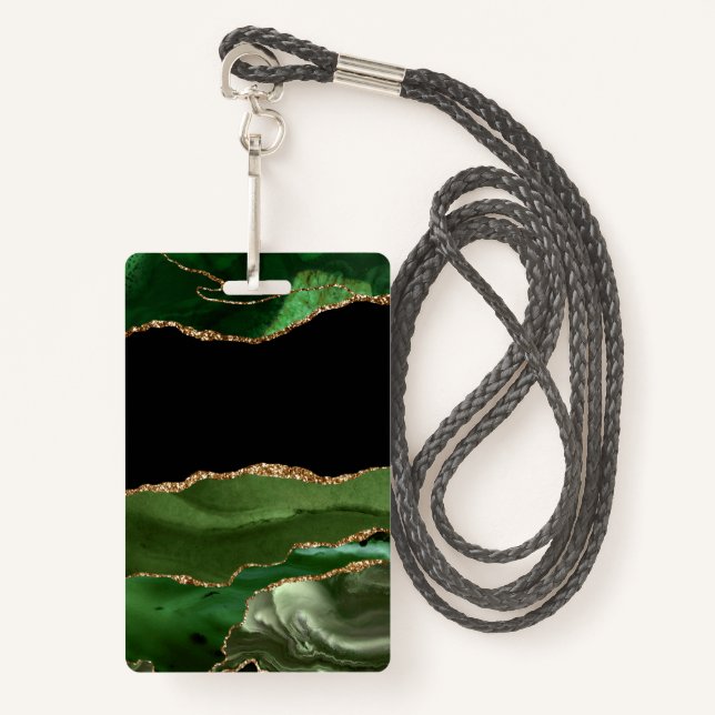 Emerald Green Marbled Agate Contemporary Stone Badge (Front with Lanyard)