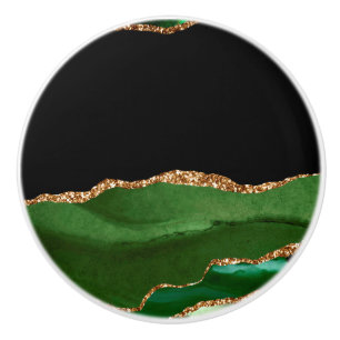 Emerald Green Marbled Agate Contemporary Stone Ceramic Knob
