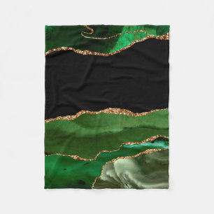 Emerald Green Marbled Agate Contemporary Stone Fleece Blanket