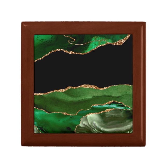 Emerald Green Marbled Agate Contemporary Stone Gift Box (Front)