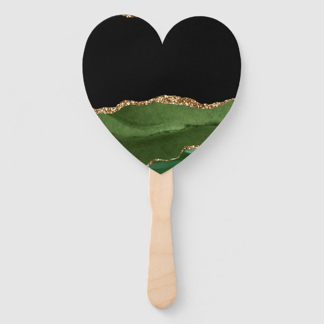 Emerald Green Marbled Agate Contemporary Stone Hand Fan (Front)