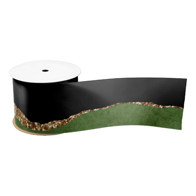 Emerald Green Marbled Agate Contemporary Stone Satin Ribbon (Spool)