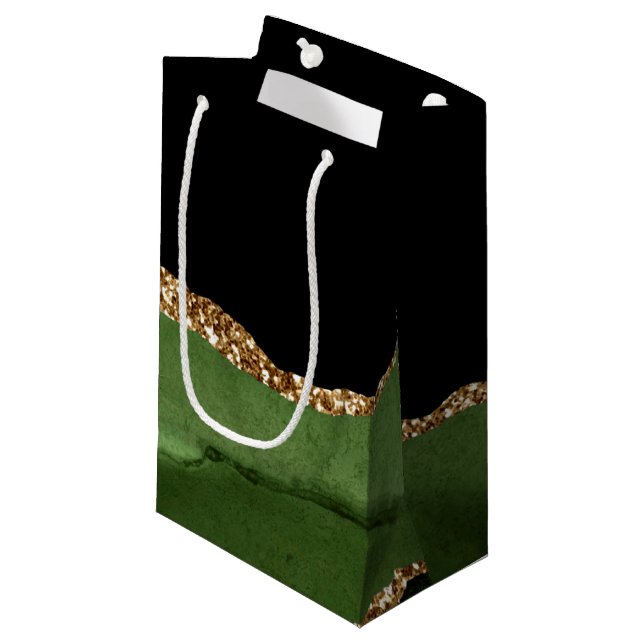 Emerald Green Marbled Agate Contemporary Stone Small Gift Bag (Front Angled)