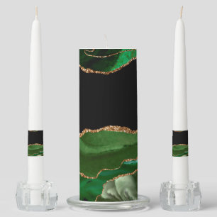 Emerald Green Marbled Agate Contemporary Stone Unity Candle Set