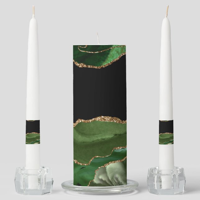 Emerald Green Marbled Agate Contemporary Stone Unity Candle Set (Front)