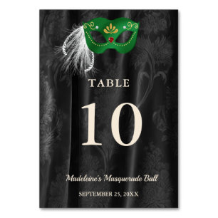 Emerald Green Masquerade Black Damask Double-Sided Table Number