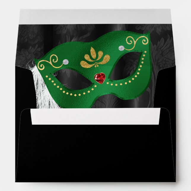 Emerald Green Masquerade Envelope Black Damask (Back (Bottom))
