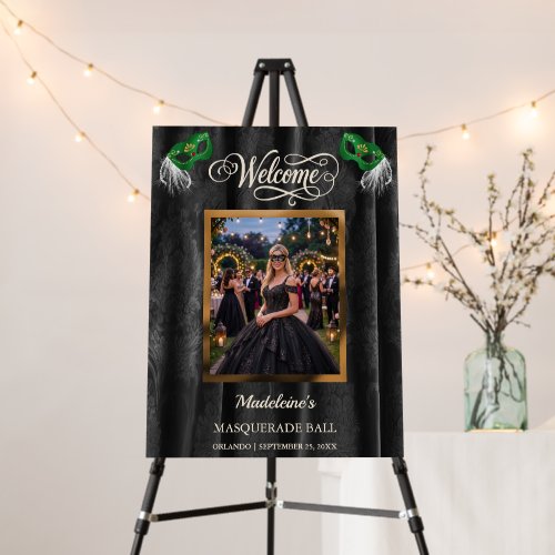 Emerald Green Masquerade Welcome Damask Photo Foam Board