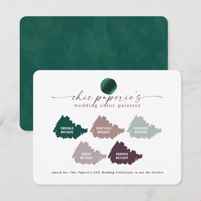 Emerald Green & Mauve Wedding Color Palette Card (Front/Back)