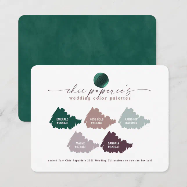 Emerald Green & Mauve Wedding Color Palette Card | Zazzle