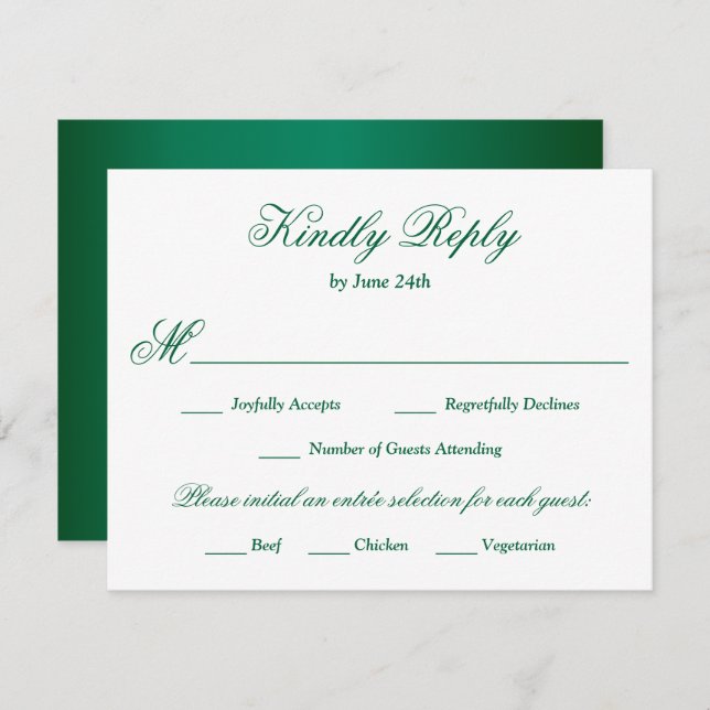 Emerald Green Meal Choice RSVP Card (Front/Back)