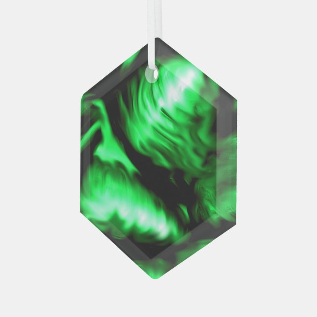 Emerald Green Melting Liquid Swirls Suncatcher  Glass Ornament (Front Left)