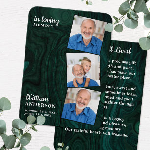 Emerald Green Memorial 3 Photo Funeral Prayer Card