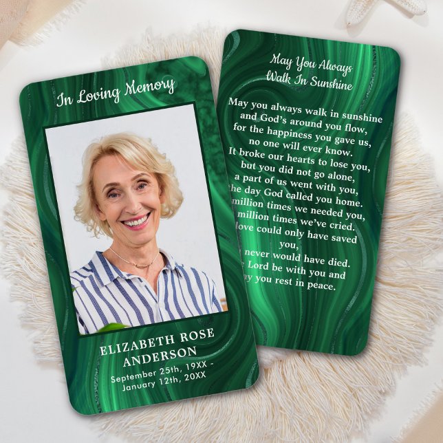 Emerald Green Memorial Photo Funeral Prayer Card (Creator Uploaded)
