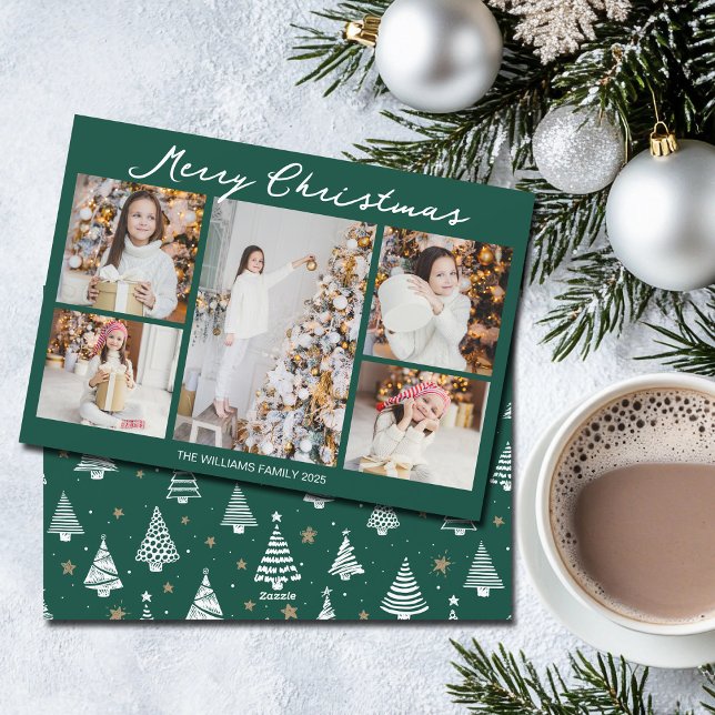Emerald Green Merry Christmas Photo Collage Holiday Card (Creator Uploaded)