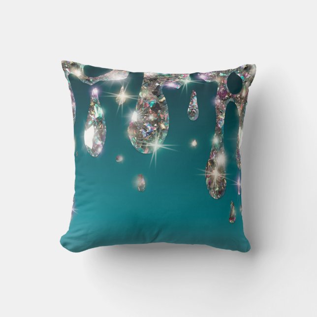 *~* Emerald Green Metallic AP7 Long Drip GLITTER Throw Pillow (Front)