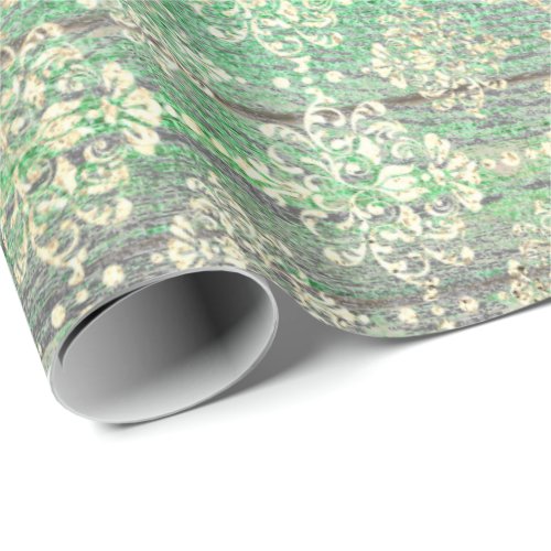 Emerald Green Metallic Foxier Gold Wood Rustic Wrapping Paper