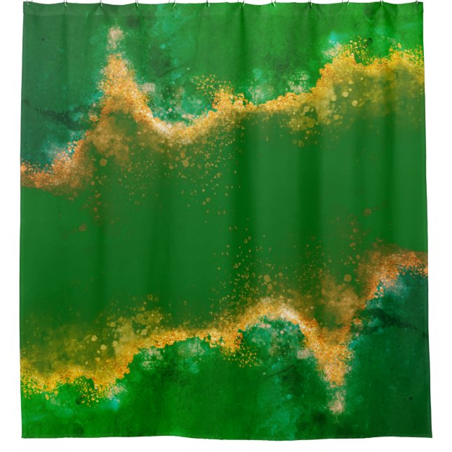 Emerald Green Metallic gold agate Shower Curtain (Front)