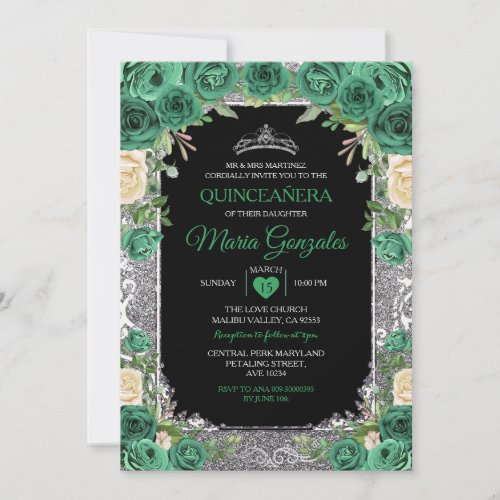 Emerald Green Mexican Charra Mis Quince Butterfly Invitation
