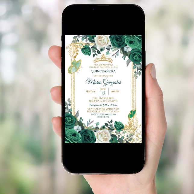 Emerald Green Mexican Charra Mis Quince Invitation (Front Digital)