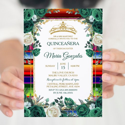 Emerald Green Mexican Charra Mis Quince Invitation