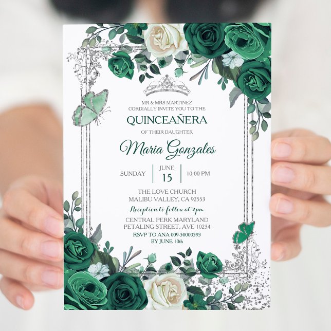 Emerald Green Mexican Charra Mis Quince Invitation (Creator Uploaded)