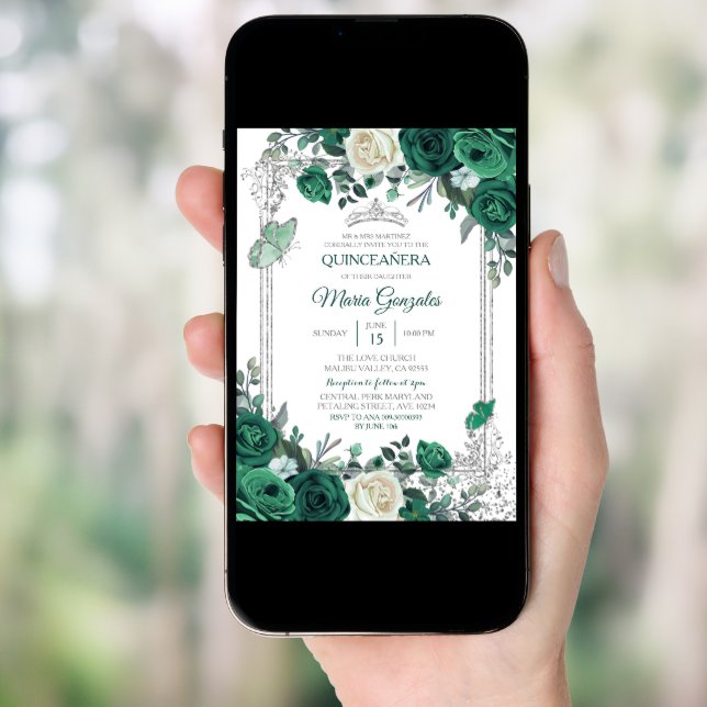 Emerald Green Mexican Charra Mis Quince Invitation (Front Digital)