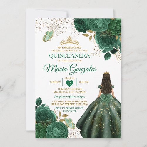 Emerald Green Mexican Quinceaera Butterfly Invitation