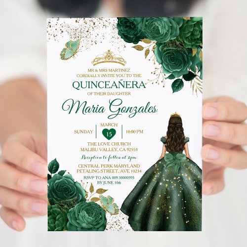 Emerald Green Mexican Quinceaera Butterfly Invitation