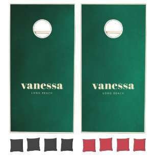 Emerald Green Minimal Modern Classic Name Cornhole Set
